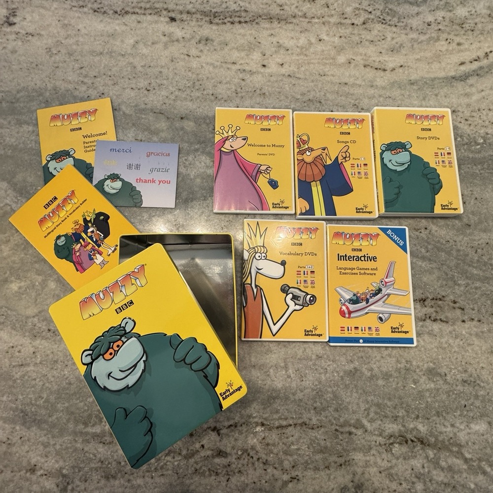 BBC MUZZY Early Level 1 Multilingual Language DVD/CD Booklet Metal Tin Box Set